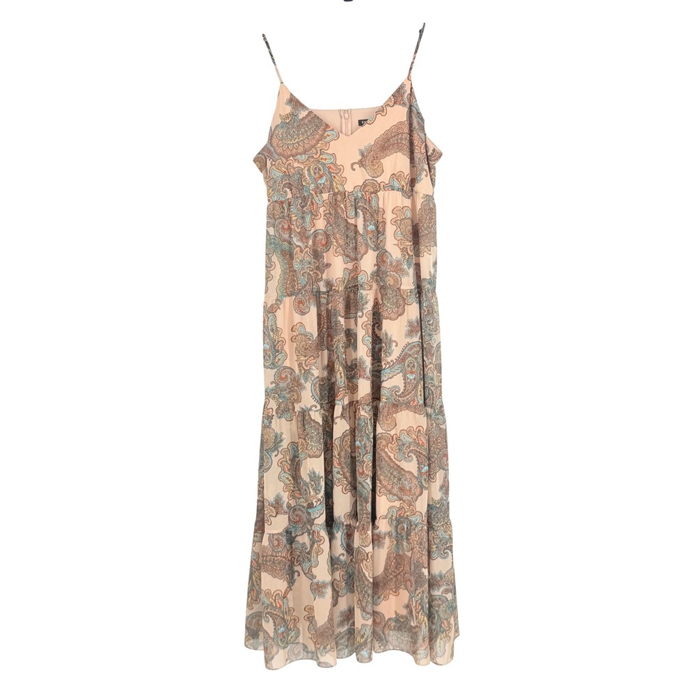 Women Boho Fairy Paisley Tiered Chiffon Maxi Dress Size XL Layer Earthy Autumn